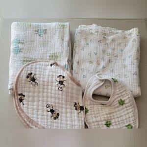 Aden & Anais Infant Boys Bundle. Bibs, Blankets, Burpies